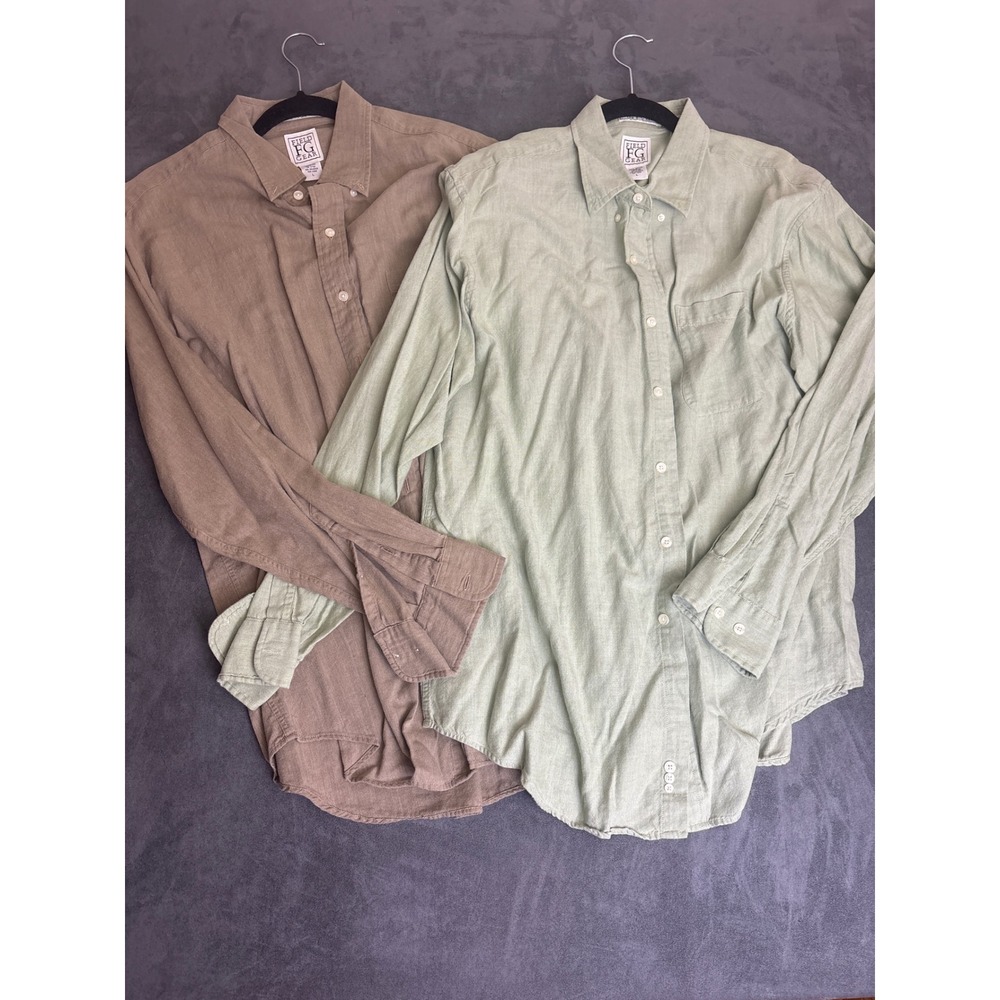 Lot of 2 Field Gear The Big Shirt Mens Large 100% Cotton Button Down Sage Tan
